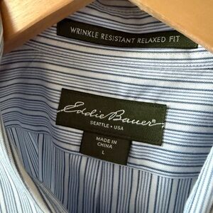 Eddie Bauer Pinstripe Button-Down Shirt - Navy/White